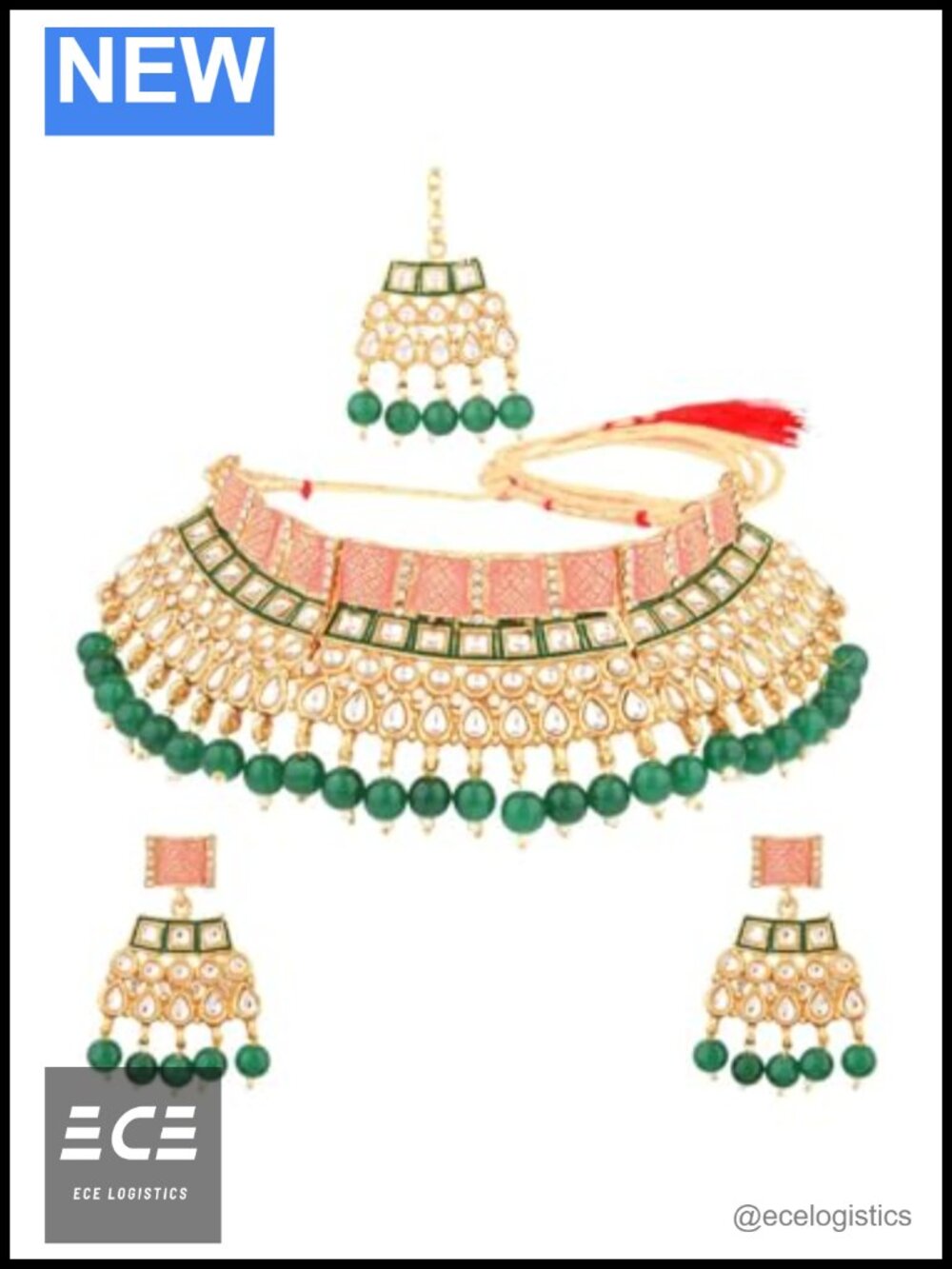 Indian Bridal Jewelry Set Choker Chandbali Earrings Maang Tikka Alloy